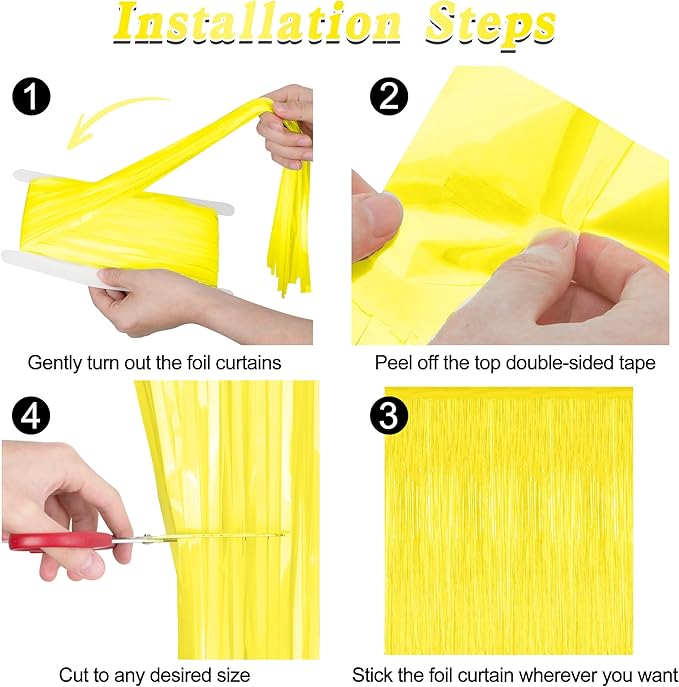 2 Pack Backdrop Curtains, 3.28 FT x 7.05 FT Yellow Color Tinsel Backdrop, Metallic Foil Backdrop Fringe Curtains Party Streamer, Party Decorations Photo Backdrop for Birthday