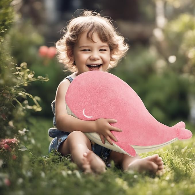 MUPI Whale Stuffed Animals Plush Pillow 4 Size Cute Soft Cotton Plushies Pillows Kawaii Blue Whale Toy Gifts for Kids Boys Girls Adults (Pink, 10 Inch)