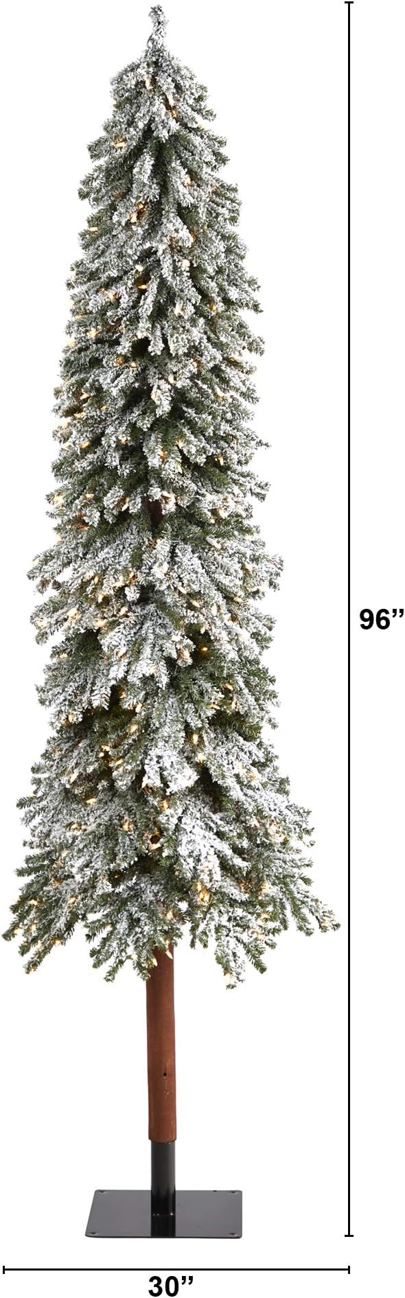 Nearly Natural 8ft. Flocked Grand Alpine Artificial Christmas Tree with 500 Clear Lights and 1051 Bendable Branches on Natural Trunk