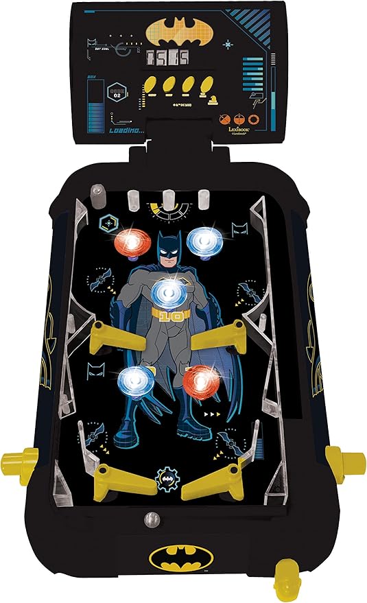 LEXiBOOK Batman Electronic Pinball Machine, Fun Sounds and Light Effects, 5 Obstacles, Works with 3 LR14 Batteries, Black/Yellow, JG610BAT