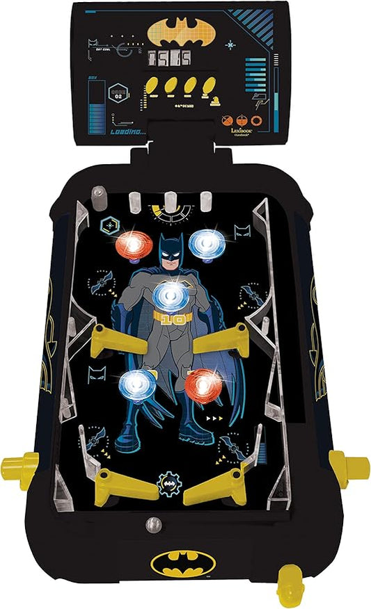 LEXiBOOK Batman Electronic Pinball Machine, Fun Sounds and Light Effects, 5 Obstacles, Works with 3 LR14 Batteries, Black/Yellow, JG610BAT