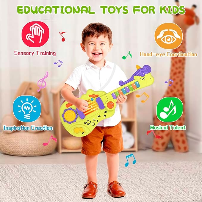 M SANMERSEN Kids Guitar Toddler Toys Guitar for Kids 3 4 5 Year Old Boys Electric Musical Toy Guitars with Strings Strap Light Up Boys Girls Birthday Christmas Easter Gifts