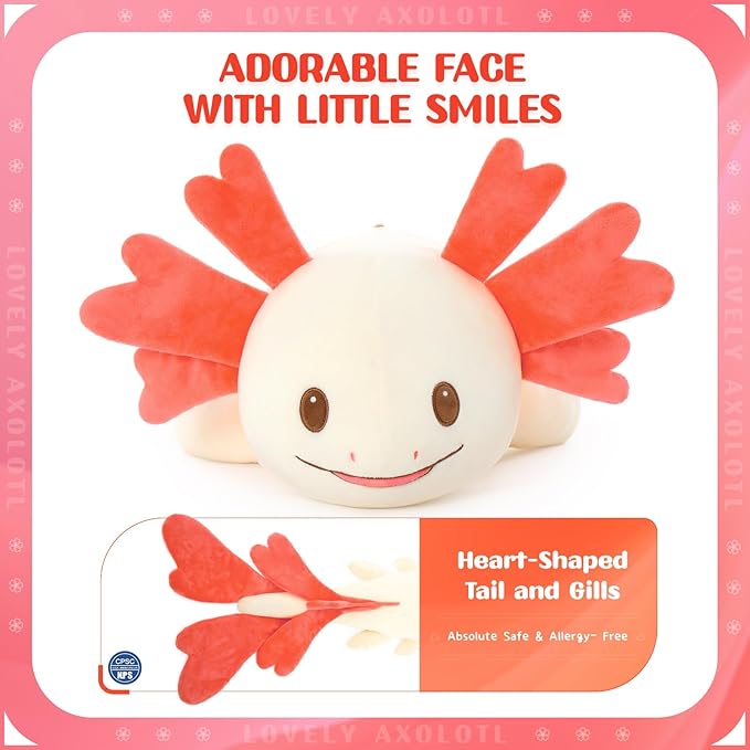 MaoGoLan Large Axolotl Plush Body Pillow, XL Axolotl Stuffed Animal for Kids, 44" Long Salamander Plush Pillow,Christmas Birthday Gifts Pink
