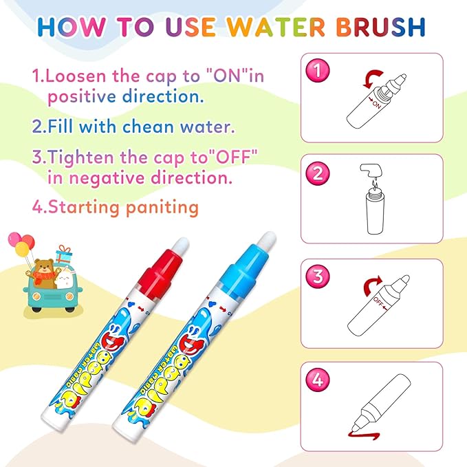 Water Doodle Mat Kids Toys, 40 X 30 Inch Large Water Painting Drawing Mat, Toddler Toys for Age 3 4 5 6 7 Year Old Girls Boys Birthday Gift, Mess Free Coloring Painting Learning Toys