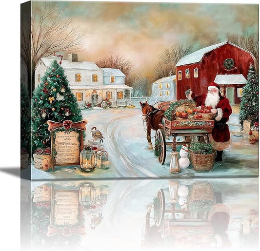 AbcCustomize Vintage Christmas Tree Farm Canvas Wall Art, Winter Country Landscape Painting Print on Gallery Wrapped Canvas, Ready to Hang Christmas Decorations & Holiday Gifts