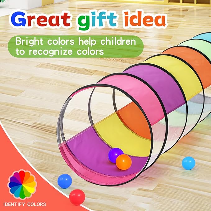 Colorful Baby Play Tunnel for Toddlers with 2 Mesh Sides, Kids Crawling Tunnel Play Tent Pop Up Toddlers Tunnel, Cat Tunnel for Dogs Pets Indoor Outdoor Toy Gift