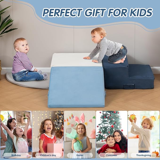 Large 4 Pcs Toddler Climbing Toys Indoor, Foam Blocks with Velcro, Ideal Gift