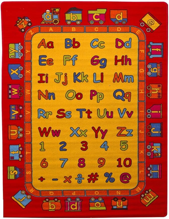 Mybecca Kids Children Educational ABC Fun Alphabet Train Area Rug 5' x 7' Children Area Rug for Playroom & Nursery - Non Skid Gel Backing (59" x 82")