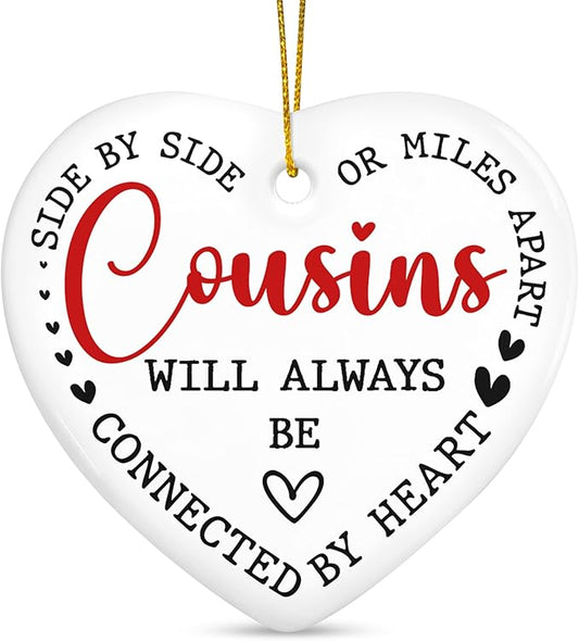 OASSIE Christmas Cousin Gifts for Women Men - Ceramic Christmas Ornaments 2025 for Tree Decorations - Birthday Gifts for Long Distance Female Family Cousin, Holiday Decor Ideas