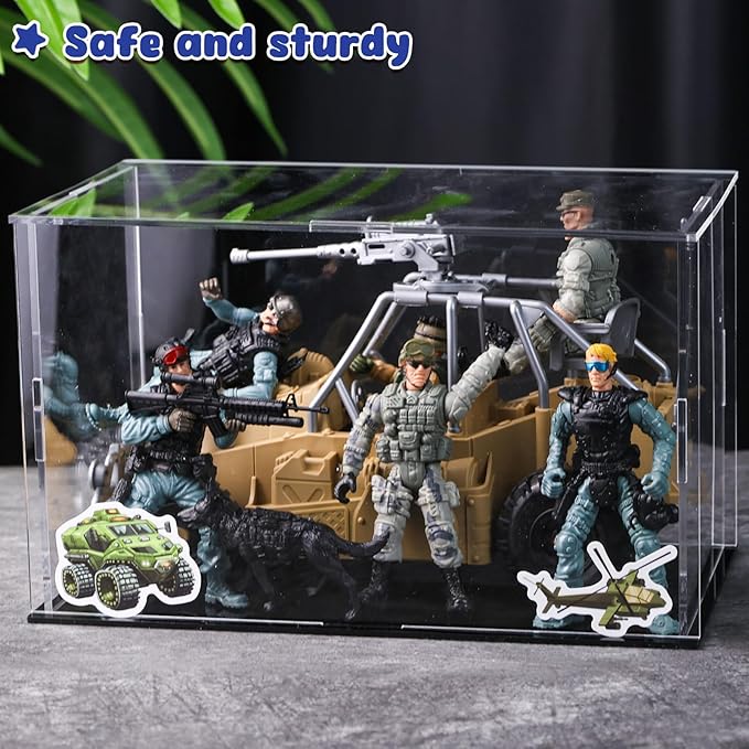 3 otters Army Men Playset and SWAT Team Toy Soldiers Action Figures with Military Weapons Accessories and Acrylic Display Case for Kids Boys Girls,16Pcs