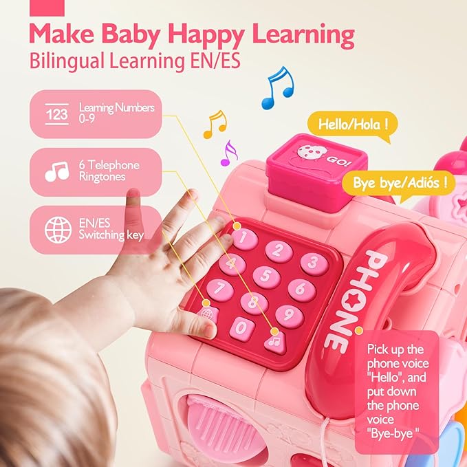 hahaland Baby Toys 6-12 Months, Musical Crawling Toys 6-18 Month Snail Toys for 1 Year Old Girl Gifts,Educational Toddler Toys Age 1-2 Busy Activity Cube, 1st Birthday Girl Gifts Toddler Gifts