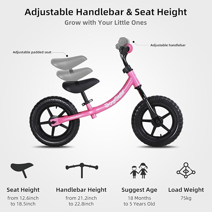 JOYSTAR Toddler Balance Bike 2 Year Old, Age 18 Months to 5 Years Old, No Pedal Bike with Adjustable Handlebar and Seat, Gift for 2-4 Boys Girls