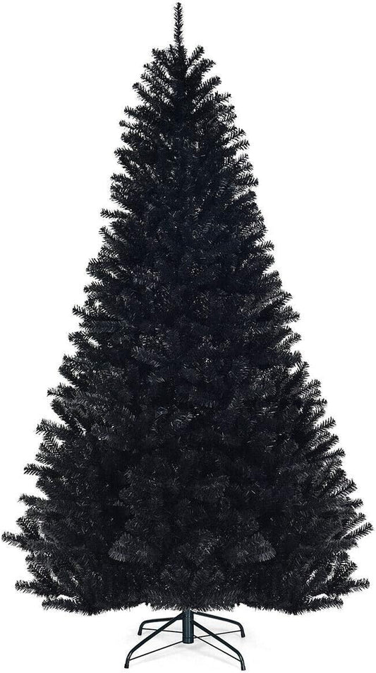 GOFLAME 7.5FT Artificial Halloween Christmas Tree, 1258 Branch Tips, PVC Needles, Xmas Hinged Pine Tree w/Solid Metal Legs, Unlit Halloween Christmas Tree for Indoor and Outdoor Decoration, Black