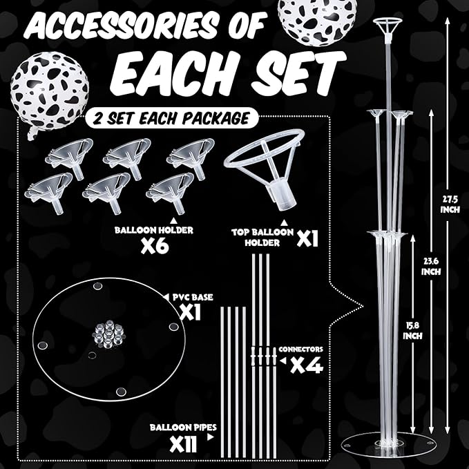 2 Sets Pink Cow Birthday Party Decorations Cowgirl Table Centerpiece Rose Red Pink Black Balloon Stand Kit with Large Cow Print Foil and Latex Balloon for Baby Shower Farm Wedding Supplies