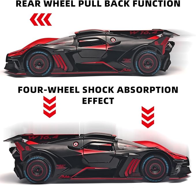 Toddler Car Toys 1/24 Diecast Cars Compatible for Bolide Model Car Collection,Spray Bolide Toy Car for Boys,Pull Back Cars with Light and Sound,Toy Cars for Boys Age 4-7（Red）