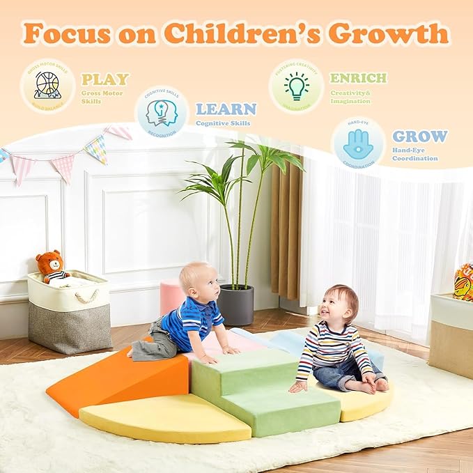Climbing Toys for Toddlers, Toddler Climbing Toys Indoor, 7-Piece Soft Foam Climb Blocks Set, Toddler Playtime Corner Climber Indoor Foam Play Gym for Crawling and Sliding