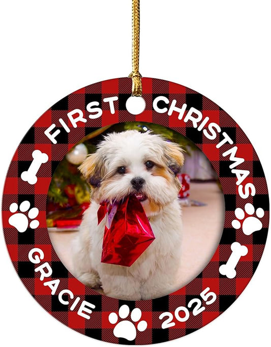 Personalized Dog Christmas Ornaments, Custom Photo & Name 2025 Puppy First, Christmas Holiday Pet Gifts, Dog Lovers, Pet Lovers Gifts for Christmas Tree Decoration