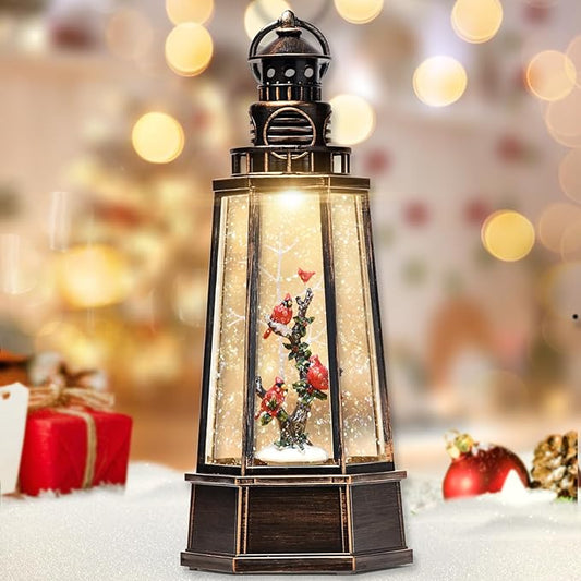 Cardinal Snow Globe Lantern, 13.5'' Musical Christmas Lantern Glitter Globe with Timers, Christmas Decorations Indoor Ornaments Cardinal for Women