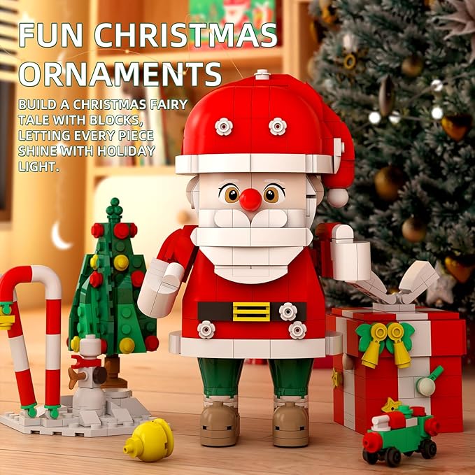 Christmas Building Blocks Set, 750 Piece Santa Claus Building Block Set with Christmas Tree and Gift Box, Santa's Gift Train Building Sets for Kids Ages 6-12, Holiday Building Toys for Boys Girls