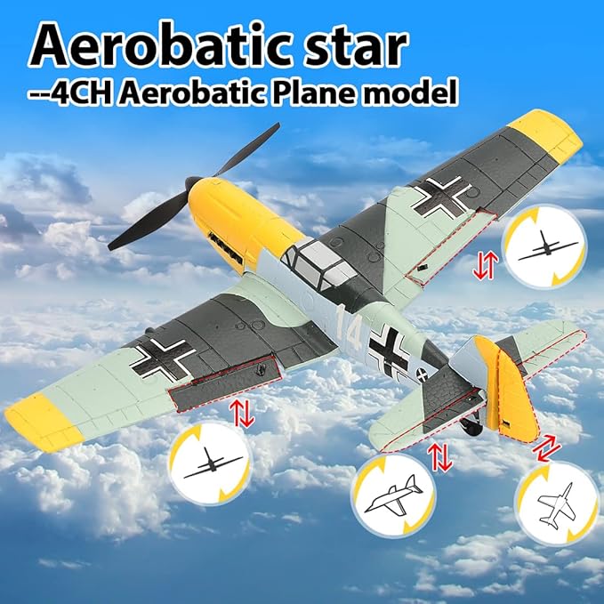 Remote Control RTF Airplane, 4 Channel 6-Axis Gyro Park Flyer RC Plane BF109, WW2 Warbird Aircraft Toy Gift for Adults & Kids