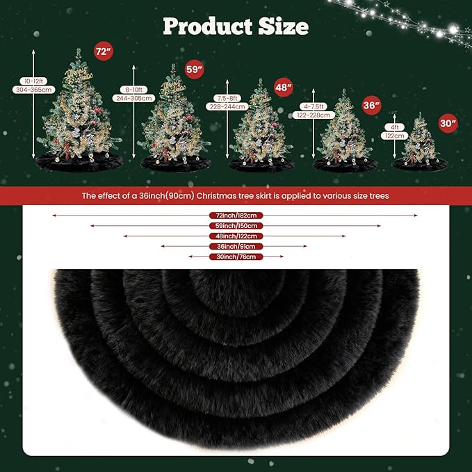 iMucci 60inch Christmas Tree Skirt Wool Fur Black Tree Skirt Small Tree Skirts Black Trees Skirt Holiday Party Decoration