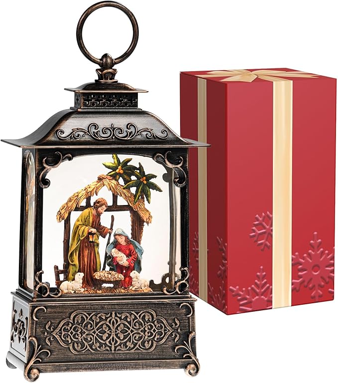 Nativity Scene Snow Globe, Light Up Christmas Snow Globes with Music Timer - USB Plug or Battery Operated Glitter Globe Indoor Christmas Decorations