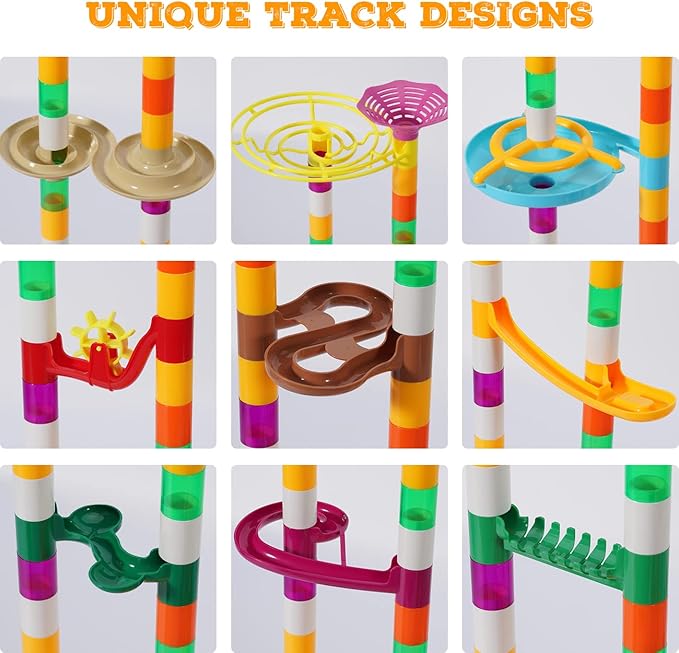 Marble Run, 166Pcs Marble Maze Building Block Toys for Kids, STEM Learning Toys Marble Track Race Set with 30 Glow in The Dark Glass Marbles Birthday Gift Toys for Boys & Girls Aged 3-12