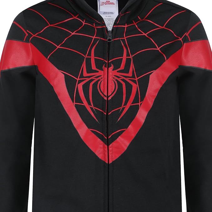 Marvel Spider-Man, Miles Morales, & Venom Boys Zip Up Hooded Sweatshirt and Pants Set for Toddlers and Big Kids – Black/Red