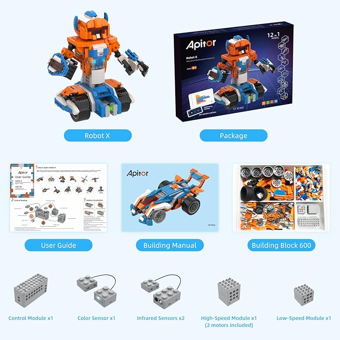 Robot X Robot Building Kit, 12-in-1 Programmable APP Remote Control RC Car, STEM Robotics Coding Set, Educational Birthday Gifts for Boys Girls Kids Ages 8-12 (600 Pieces)
