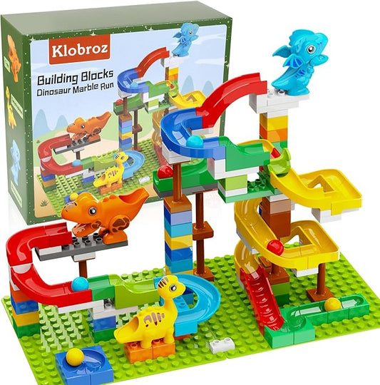 Building Blocks for Kids Toddlers 3 4 5 6 7 8+ Year Old, 128-piece Large Classic Building Bricks, Dinosaur Marble Run with 2 Baseplate for Boys Girls All Ages, Compatible with All Major Brands