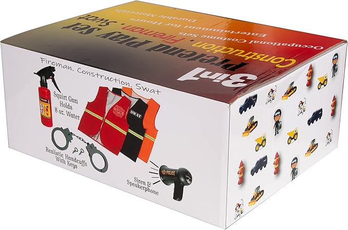 Tigerdoe Construction Costume for Kids - Construction Hat and Costume Vest - Dress Up Accessories for Children (3 Costume Sets - Construction, Swat and Fireman Costume)