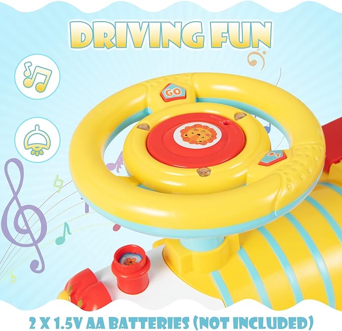 OLAKIDS Kids Ride On Train with Track, 6V Electric Toy with Lights and Sounds, Retractable Footrest, Under Seat Storage, Christmas Theme Battery Powered Gift for Toddlers Boys Girls (Lion)