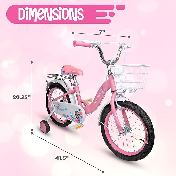 Slippery Racer MW Sports 16 inch Kids Bike with Removable Training Wheels, Hand Brakes and Back Relay Rack for Ages 4-6 Years.