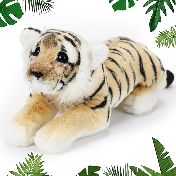 15 Inch Stuffed Animal Stuffed Tiger Leopard Lion Plush Toys Realistic Plush Gifts Wild Animal Toys Jungle Animals for Boys Girls Birthday Parties Gift(Tiger)