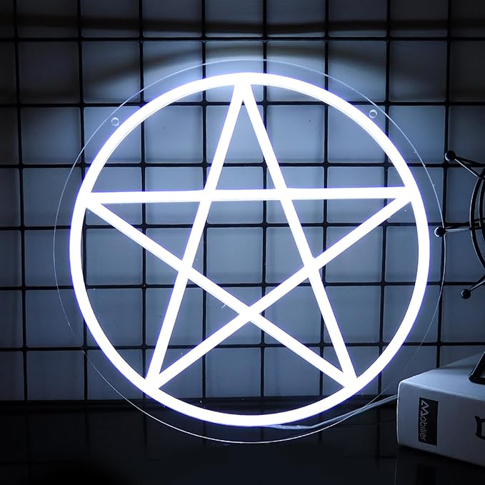 Pentacle Neon Sign, Dimmable LED Gothic Pentagram Neon Light, USB Powered for Home Bedroom Dorm College Party Christmas Gifts12.2 * 12.2 Inch