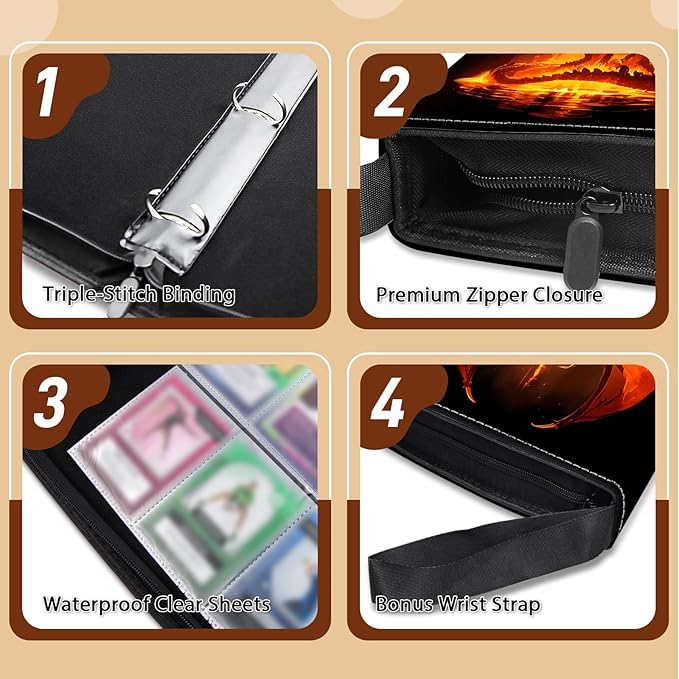 900 Pocket Trading Card Storage Album, Card Binder with 50 Durable 9-Pocket Pages, Fire Dragon Design on Pocket Card Packs, Thanksgiving Christmas Gifts for Zipper Closure Collector's Album