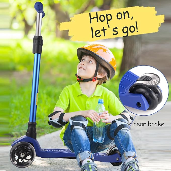 3 Wheel Scooter for Kids Ages 6-12,Kids Scooter with Light Up Wheels, Sturdy Deck Design, and 4 Height Adjustable Suitable for Kids Ages 3-12