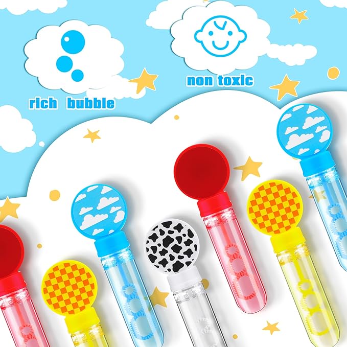 24 Pack Bulk Bubble Wands Cartoon Party Favors Toy Theme Birthday Party Supplies Cartoon Theme Birthday Bag Stuffers Supplies Decorations (Wand,Toy Inspire Game)