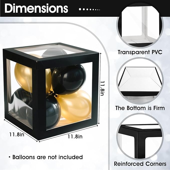 Ledido Baby Boxes with Letters for Baby Shower Decorations, 4 pcs Clear Baby Balloon Boxes Blocks for Baby Shower Decor with Letters for Boy Girl Gender Reveal Decorations Backdrop Party (Black)