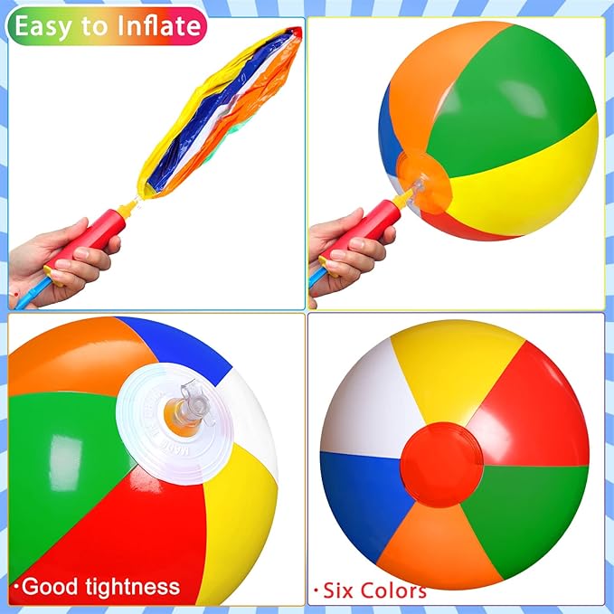 60 Pcs Beach Balls Bulk Rainbow Color Inflatable Beach Ball PVC Swimming Pool Balls Hawaiian Water Toys Summer Inflatable Ball for Kids Adults Luau Birthday Party Favors Decorations (5 Inch, 8 Inch)