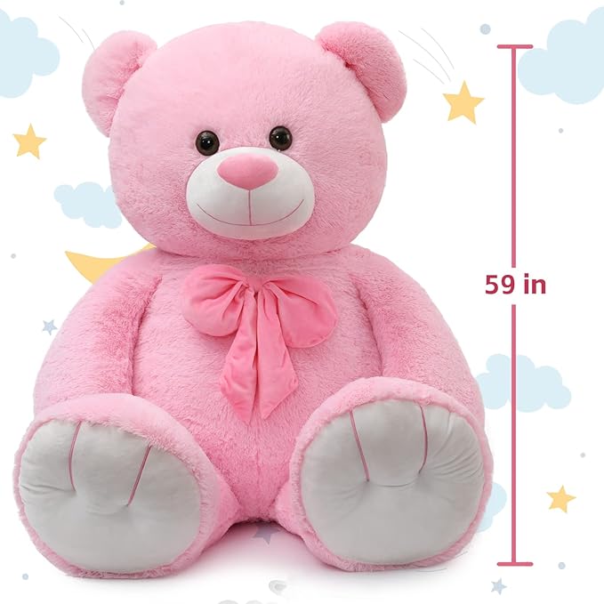 Tezituor Giant Teddy Bear 5 Feet, Soft 59" Big Bear Stuffed Animal Life Size Plush Bear Toy Valentine's Christmas Birthday Gift for Girlfriend Kids,Pink