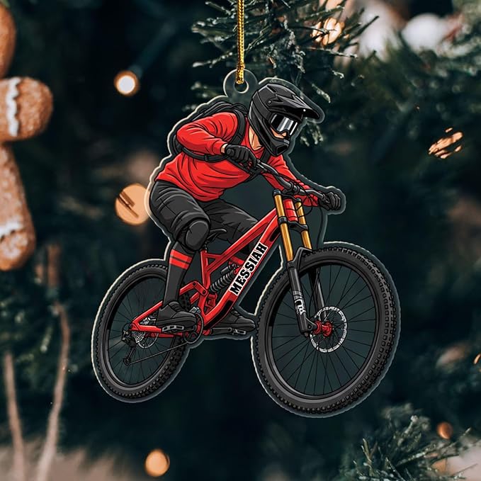 Cycling Cycle Christmas Ornament Gift for Men Brother Son Dad Uncle, Personalized Year & Name Cyclist Shaped Xmas Ornaments 2025, Customized Mountain Biking Decor Ornament Gift for Cycle Biker Rider