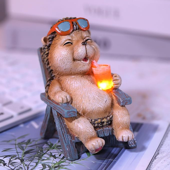 Hedgehog Statue Outdoor Solar Garden Decor for Outside Lawn Yard Patio, Home Office Fall Halloween Decorations Indoor Lights, Ideal Ornaments Birthday Gifts for Mom Women Grandma