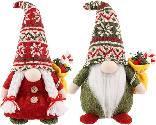 2 Pcs Christmas Gnome Plush Decorations, Xmas Farmhouse Tiered Tray Tree Christmas Decor Gnome Figurines for Xmas Gift Home Decor