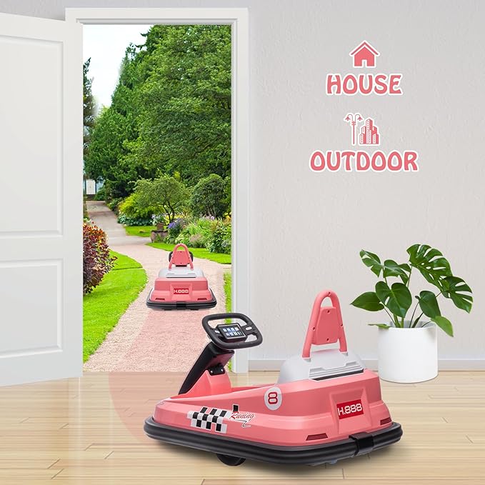 Hetoy Bumper Car for Toddlers, 6V Electric Ride On Toys for Kids, 1.9 MPH Max Speed, Steering Wheel, 360 Degree Spin, 2-Speeds, Light, Music & Horn, Birthday Gift for Boys Girls 2-6 Years, Bright-Pink