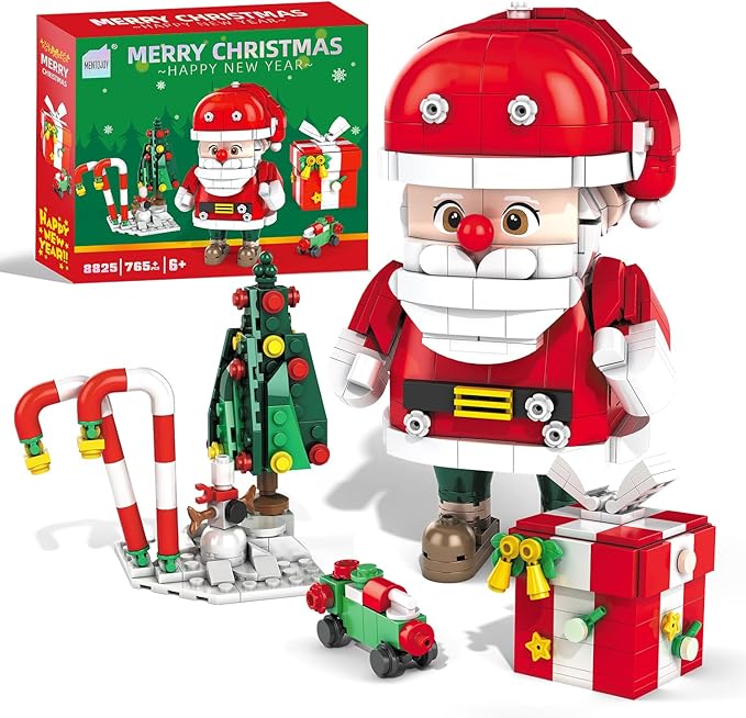 Christmas Building Blocks Set, 750 Piece Santa Claus Building Block Set with Christmas Tree and Gift Box, Santa's Gift Train Building Sets for Kids Ages 6-12, Holiday Building Toys for Boys Girls