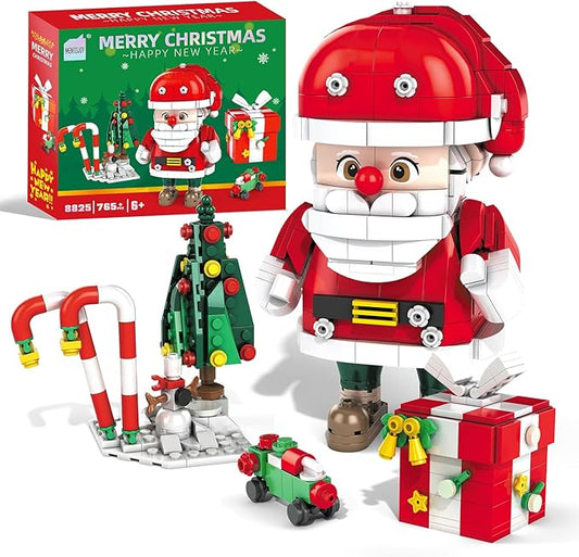Christmas Building Blocks Set, 750 Piece Santa Claus Building Block Set with Christmas Tree and Gift Box, Santa's Gift Train Building Sets for Kids Ages 6-12, Holiday Building Toys for Boys Girls