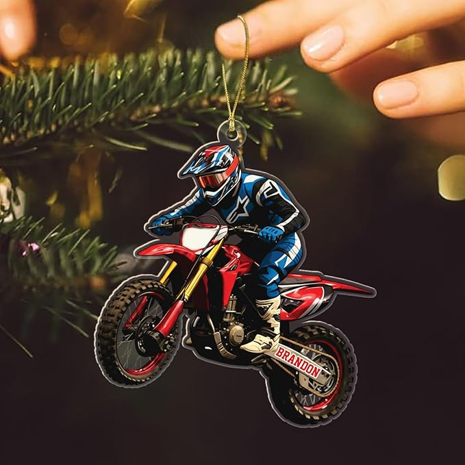 Customized Year Name Motocross Shaped Ornaments Xmas 2025, Motocross Bike Christmas Ornament Gift for Men Brother Son Dad Grandson, Personalized Dirt Bike Lover Ornament Gift for Biker Racing Lovers