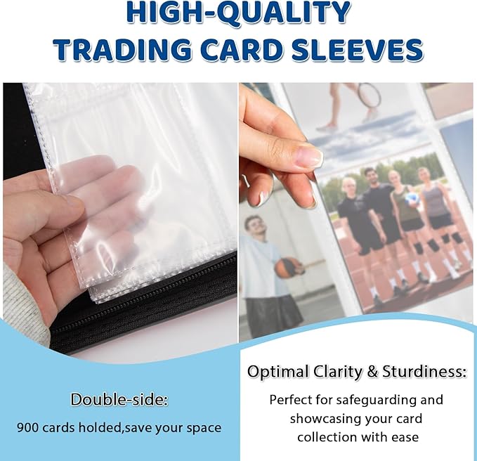 900 Pocket Trading Card Storage Album, Card Binder with 50 Durable 9-Pocket Pages, Blue Dragon Design on Pocket Card Packs, Thanksgiving Christmas Birthday Gifts for Zipper Closure Collector