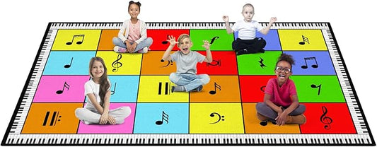 Music Note Classroom Rug 7'5"x13' Elementary Music Classroom Seating Rug with 24 Seats Colorful Muiscal Area Rug for Nursery, Preschool, Kids Room and Music Studio